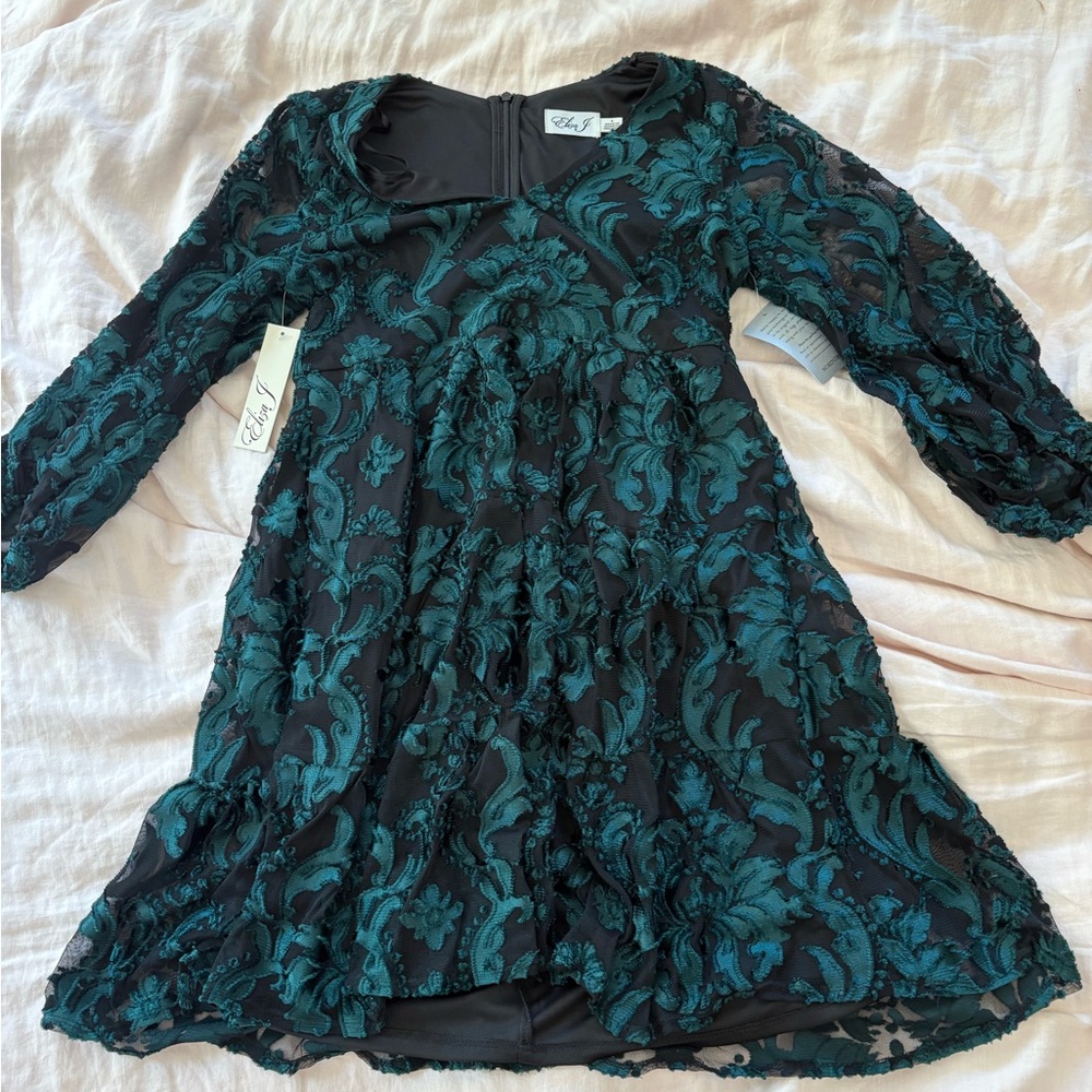 Eliza J Black and Teal Embroidered Dress